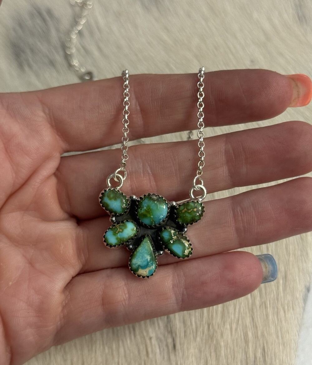 Sterling Silver Sonoran Gold Turquoise Multistone Half Cluster Bar Necklace